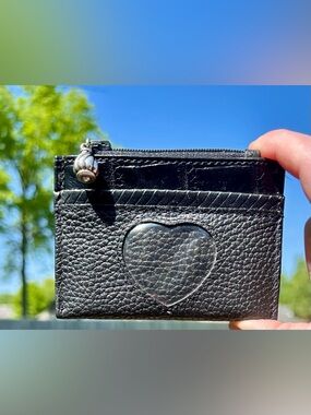 Vintage Brighton Black Leather Heart Coin Purse & ID Holder GUC
